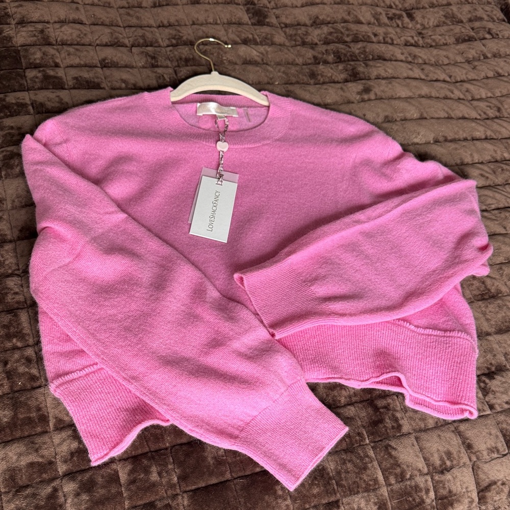 LoveShackFancy Vibrant Pink Crew Neck Sweater